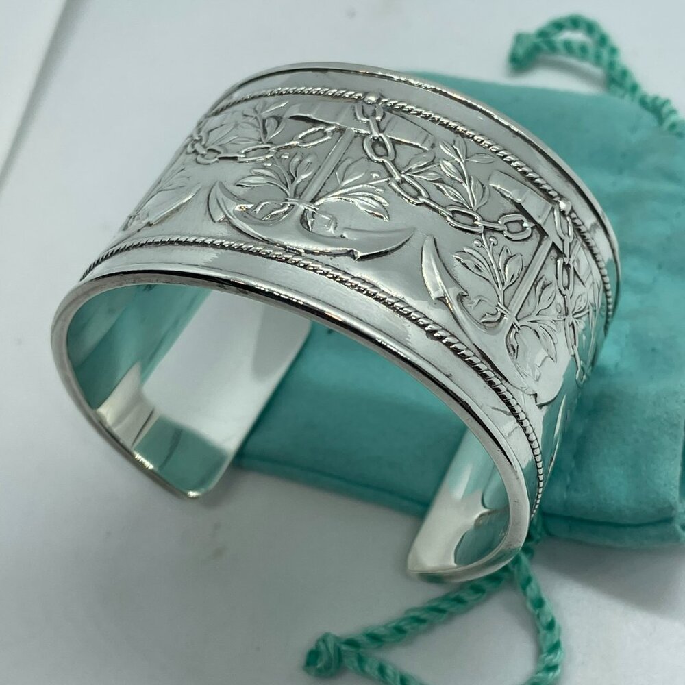 Vintage Tiffany & Co. Makers Anchor Motif Cuff Bracelet Sterling Silver 6.25" - Picture 12 of 16